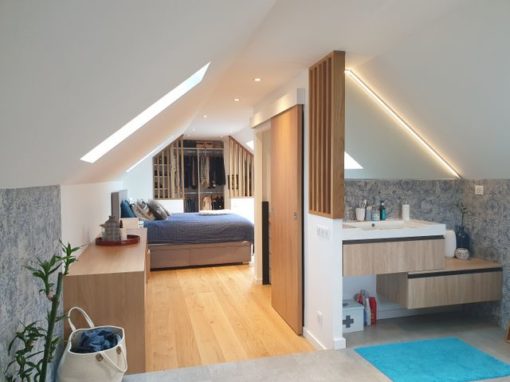 AMENAGEMENT D&rsquo;UNE GRANDE SUITE PARENTALE SOUS COMBLE / LABASTIDE-MONREJEAU